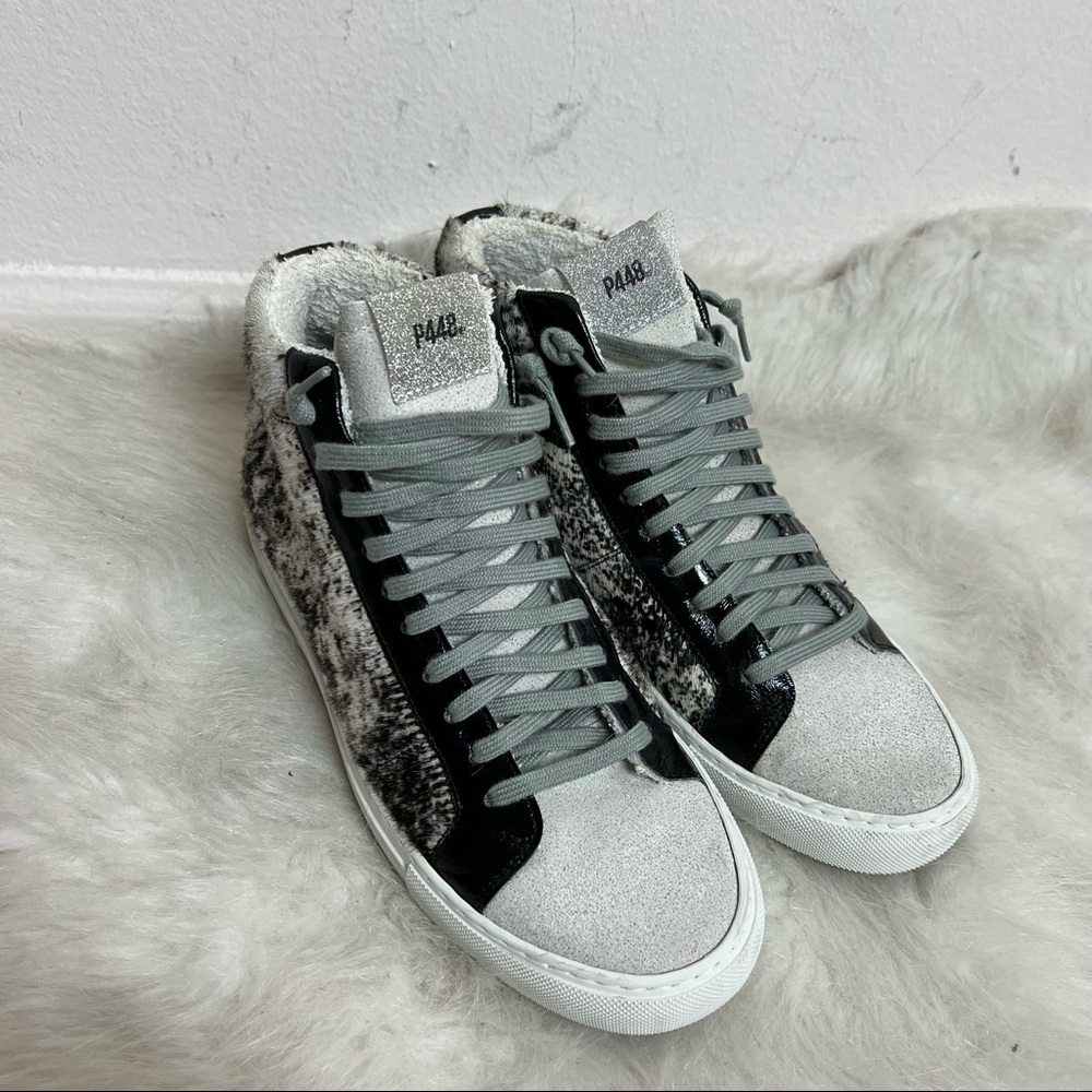 P448 Cow Hide Print Star 2.0 Calf Hair High Top Sneakers - Picture 5 of 9
